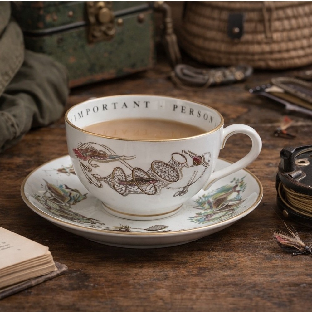 Royal Worcester Bone China Cup & Saucer Very Important Person Fly Fishing‎ Trout